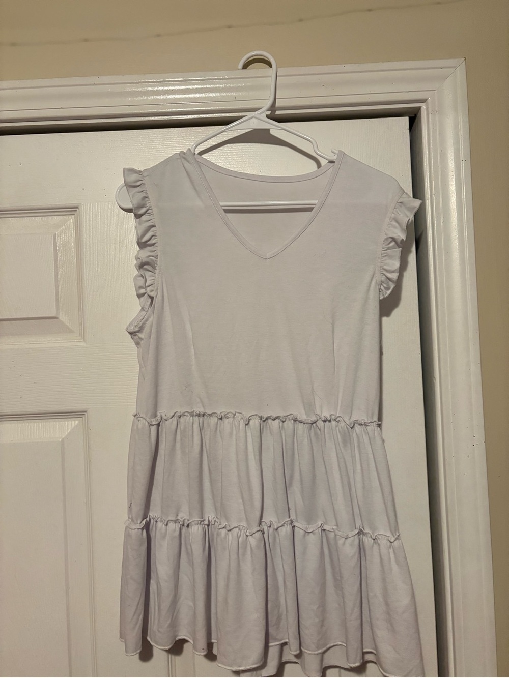 White Tiered Ruffle Sleeve V-Neck Top